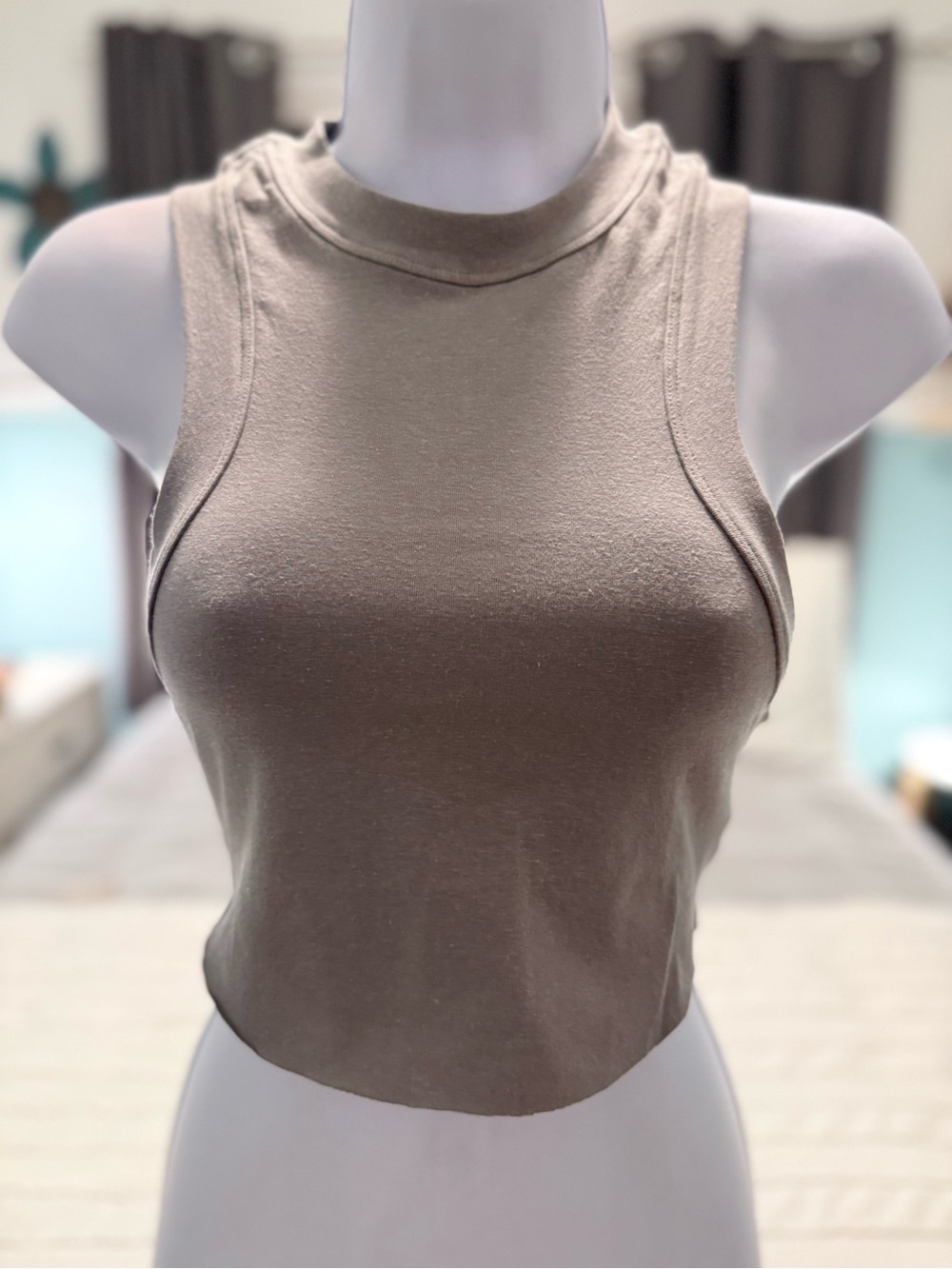 Atoir Taupe High Neck Cropped Tank